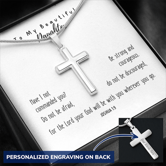 Be Strong And Courageous - Personalized Cross Necklace