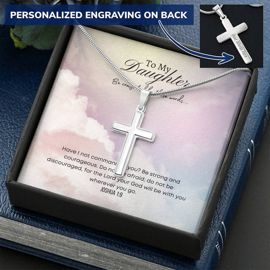Be Strong And Courageous Personalised Cross Necklace