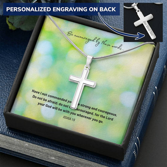 Be Strong And Courageous Personalized Cross Necklace