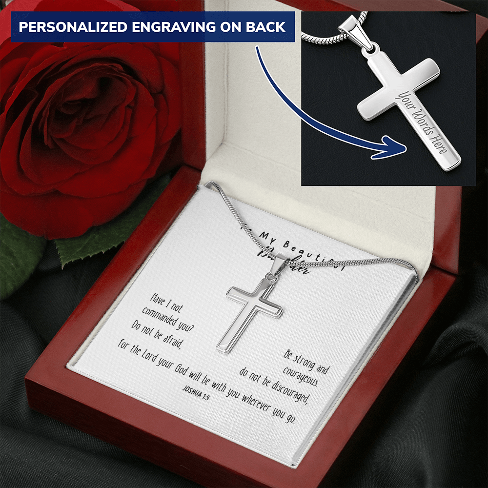 Be Strong And Courageous - Personalized Cross Necklace