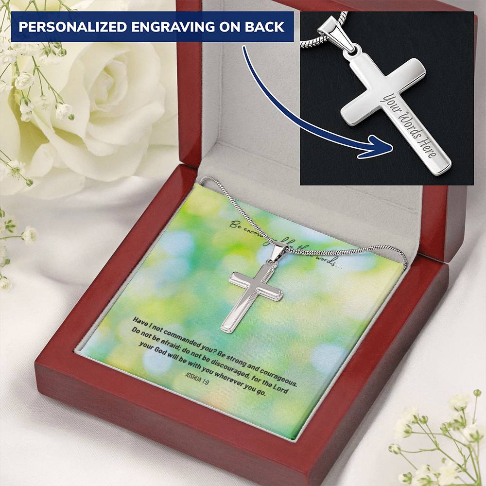 Be Strong And Courageous Personalized Cross Necklace