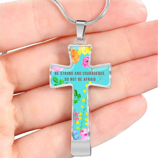 Be Strong And Courageous Cross Pendant Luxury Necklace