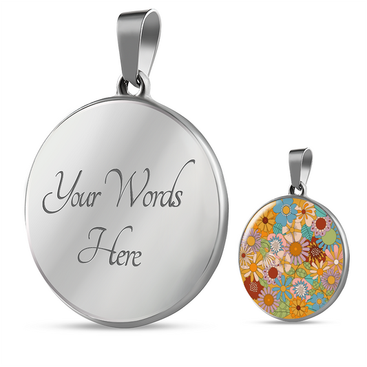 Natania 70's Inspired Floral Circle Pendant Necklace