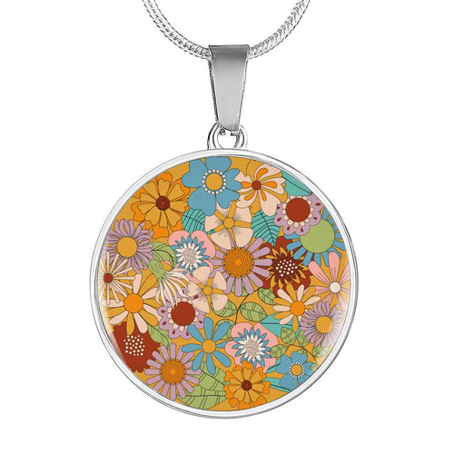Natania 70's Inspired Floral Circle Pendant Necklace