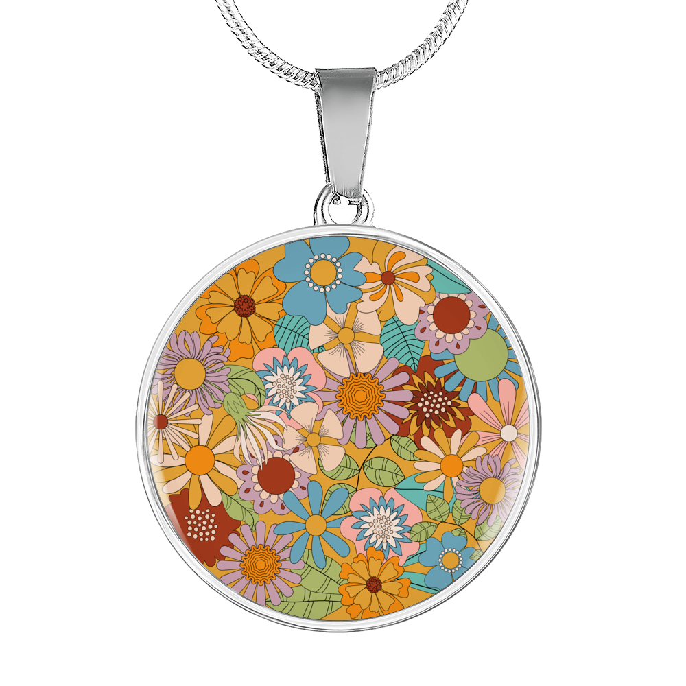 Natania 70's Inspired Floral Circle Pendant Necklace