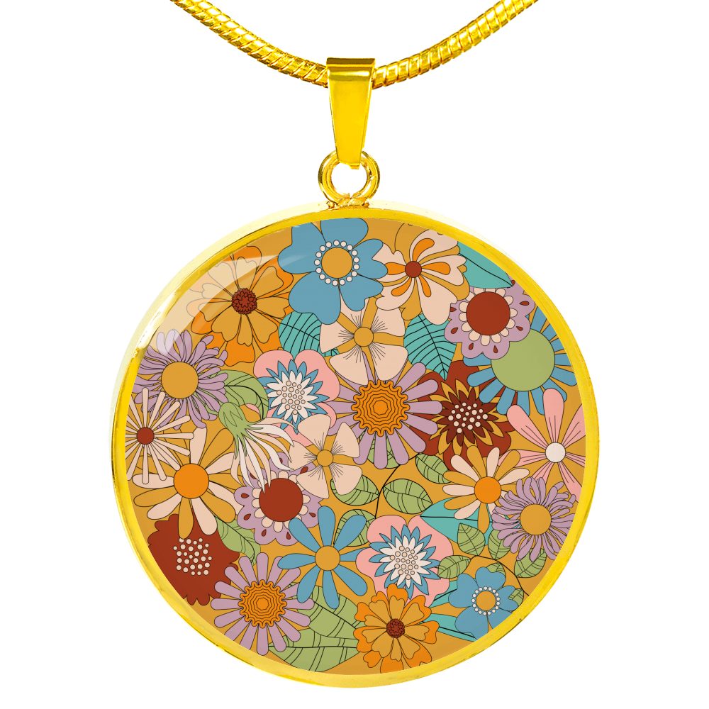Natania 70's Inspired Floral Circle Pendant Necklace
