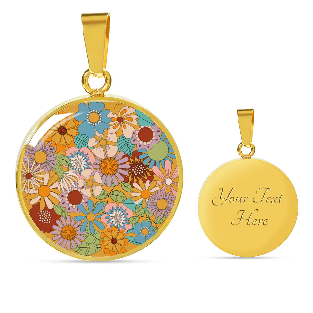 Natania 70's Inspired Floral Circle Pendant Necklace