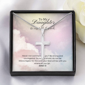 Be Strong And Courageous Personalised Cross Necklace