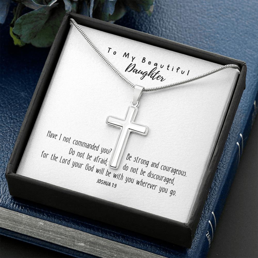 Be Strong And Courageous - Personalised Cross Necklace