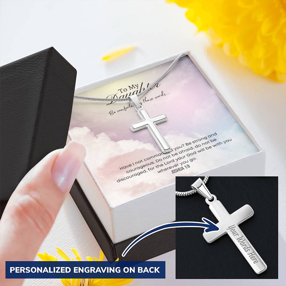 Be Strong And Courageous Personalised Cross Necklace