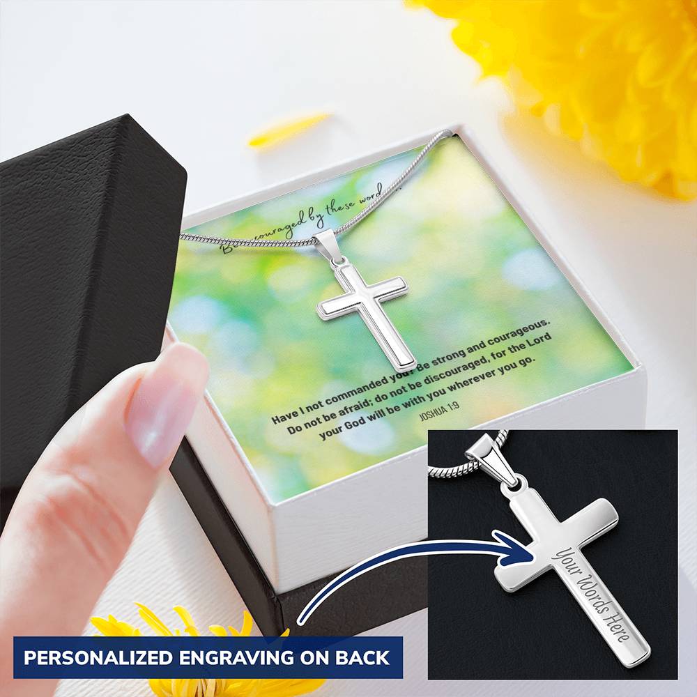 Be Strong And Courageous Personalized Cross Necklace