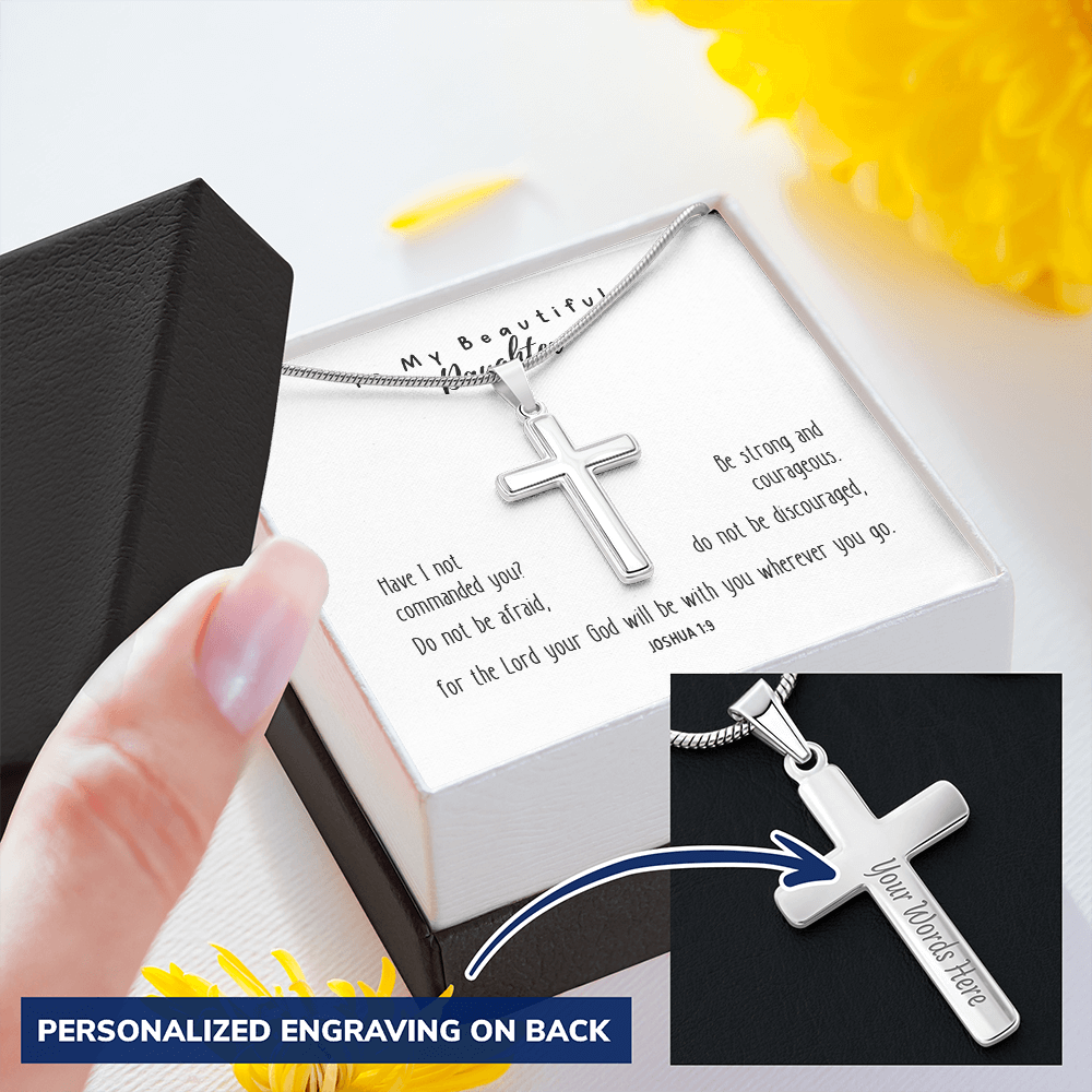 Be Strong And Courageous - Personalized Cross Necklace