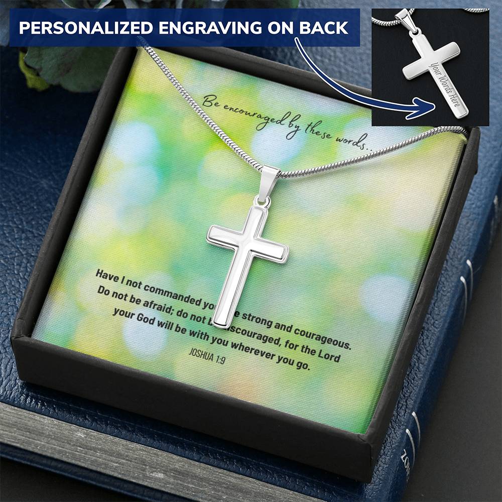Be Strong And Courageous Personalized Cross Necklace