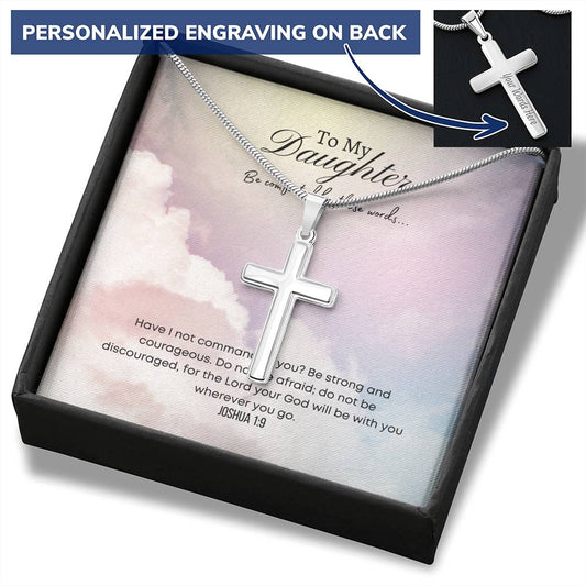 Be Strong And Courageous Personalised Cross Necklace
