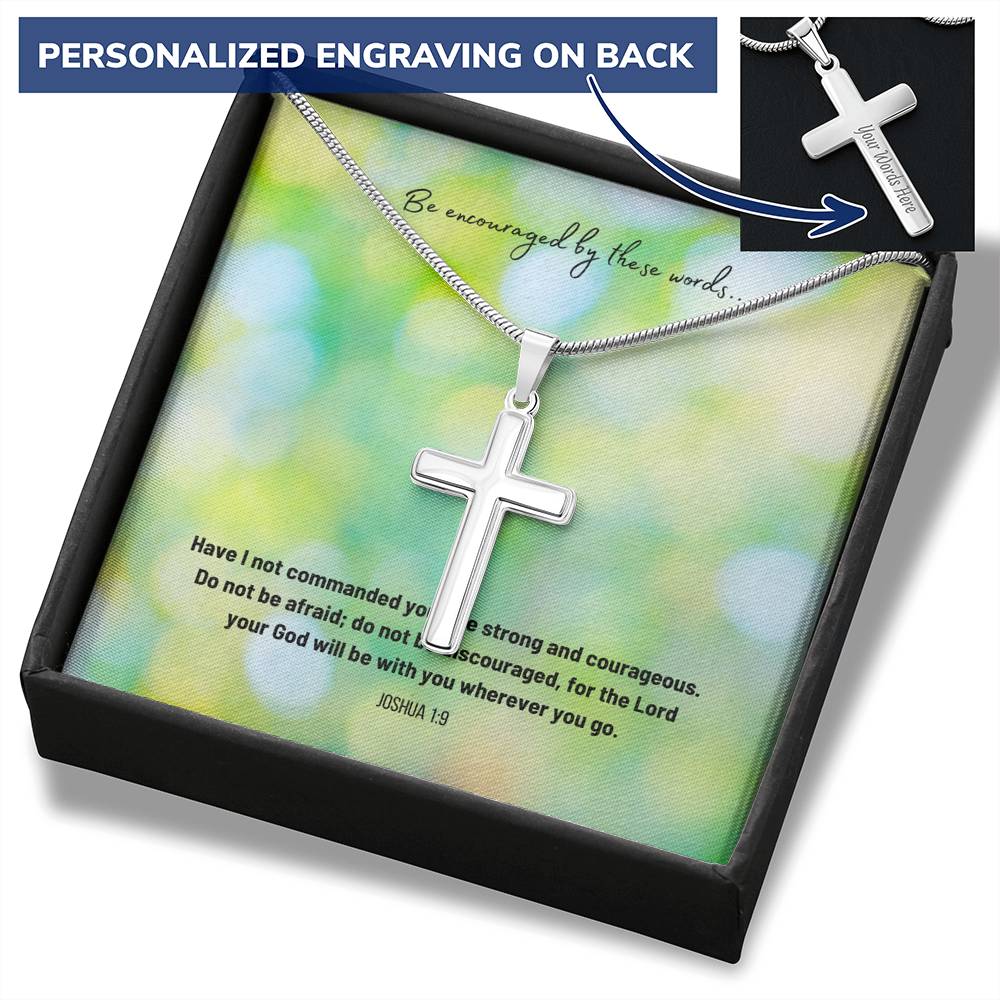 Be Strong And Courageous Personalized Cross Necklace