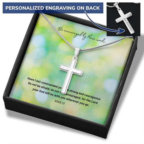 Be Strong And Courageous Personalized Cross Necklace