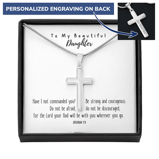 Be Strong And Courageous - Personalised Cross Necklace