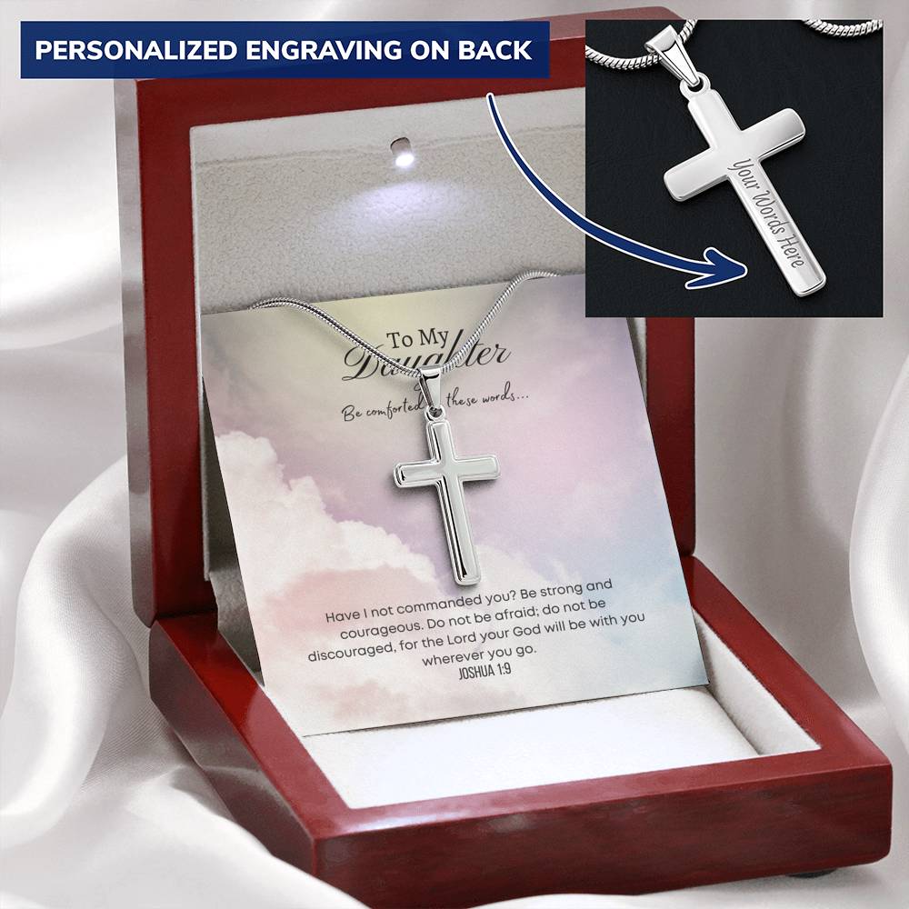 Be Strong And Courageous Personalised Cross Necklace