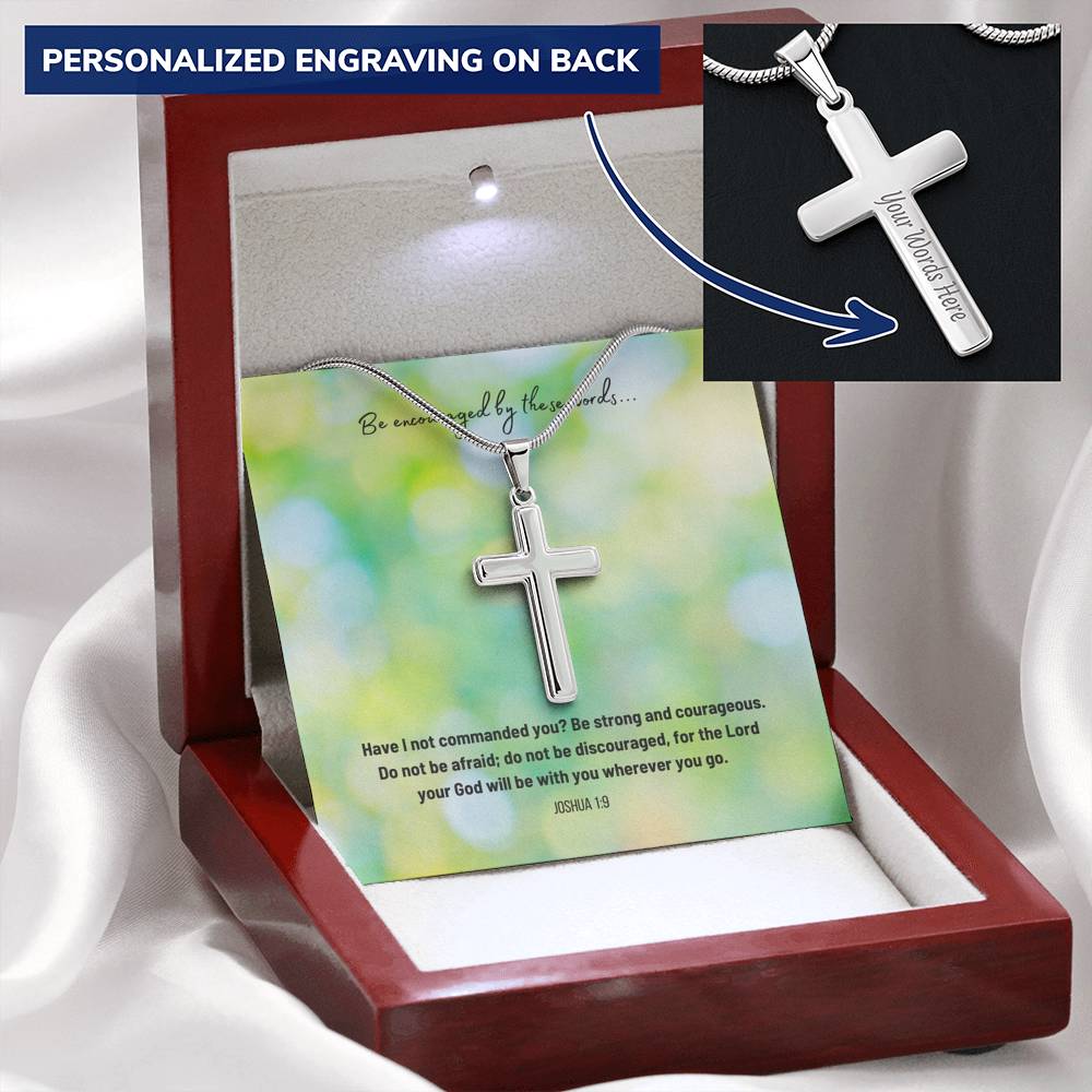 Be Strong And Courageous Personalized Cross Necklace