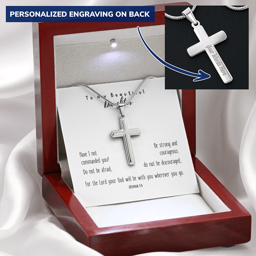 Be Strong And Courageous - Personalized Cross Necklace