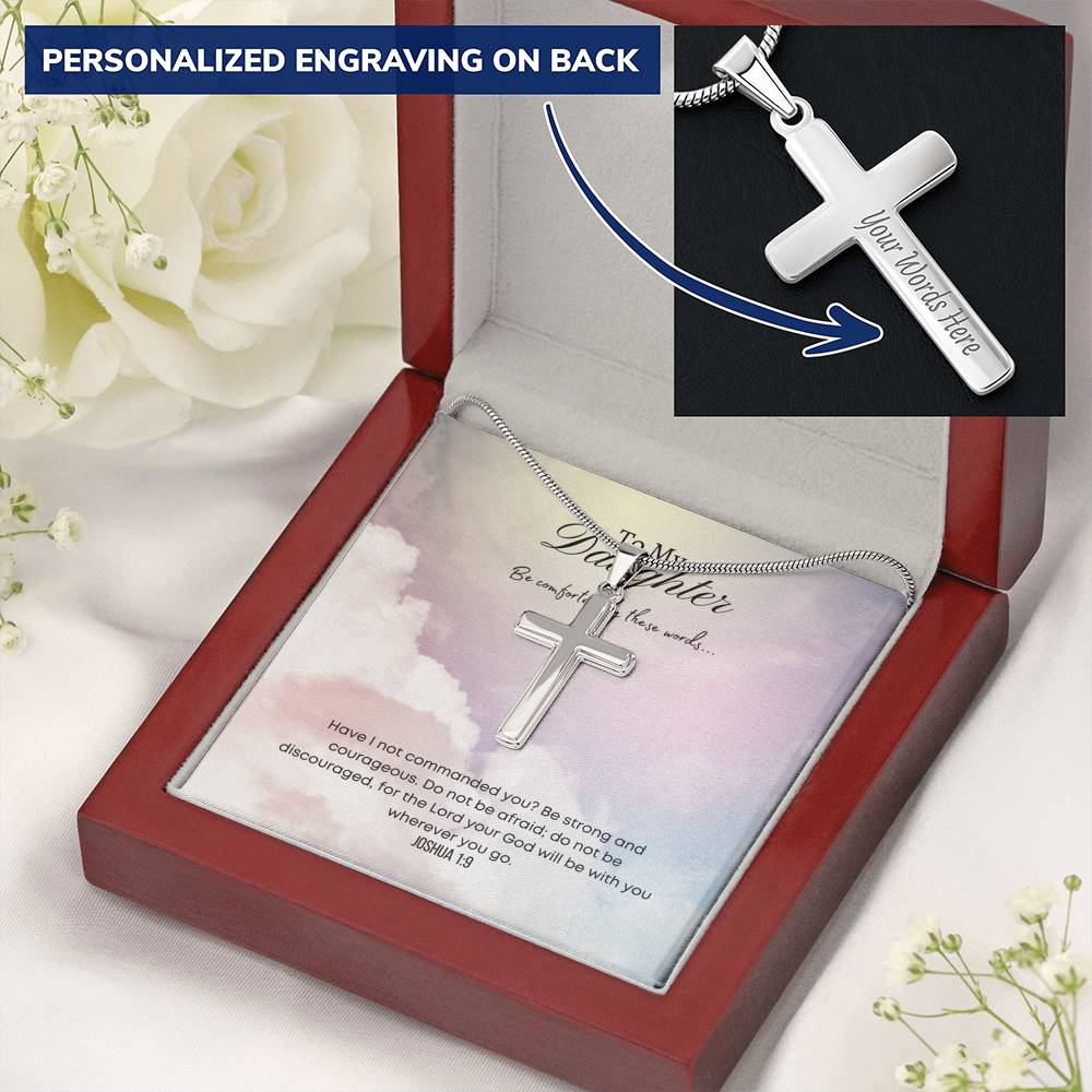 Be Strong And Courageous Personalised Cross Necklace