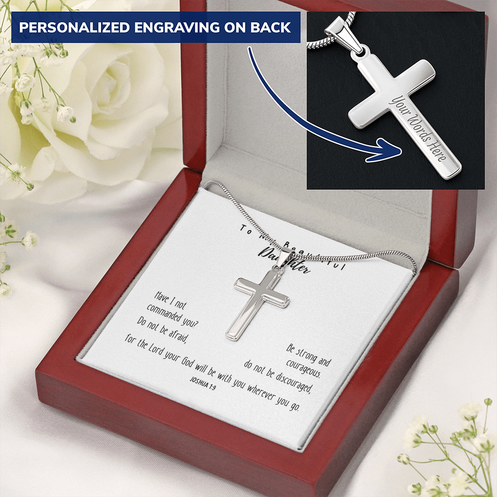 Be Strong And Courageous - Personalized Cross Necklace