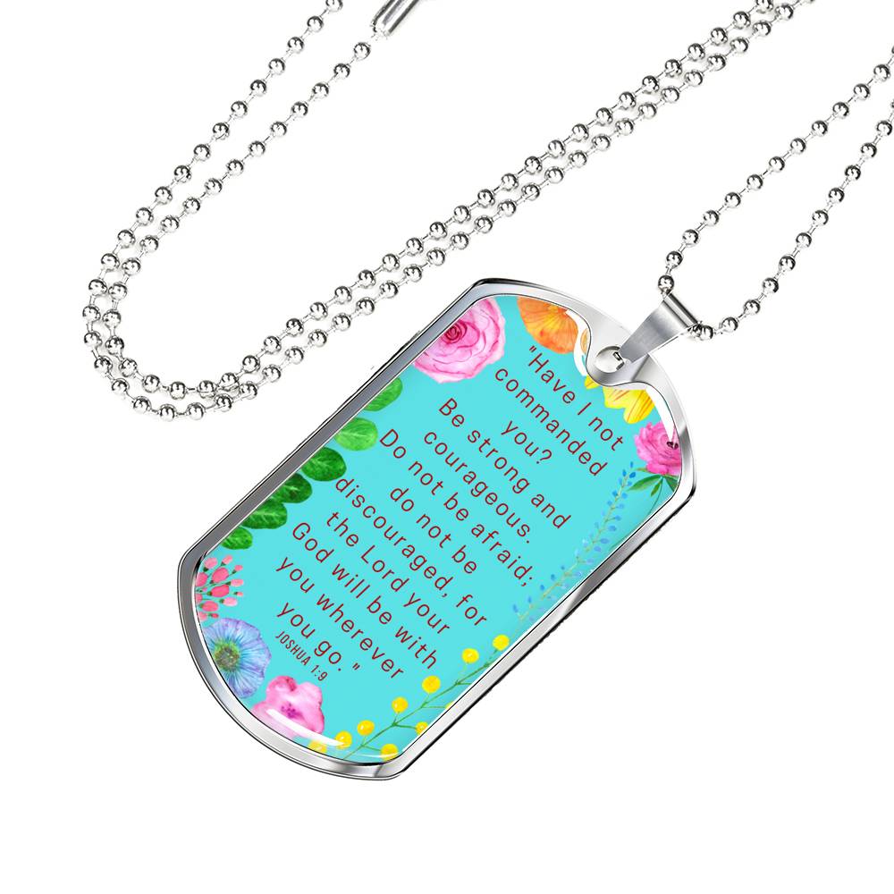Be Strong And Courageous Dog Tag Pendant Ball Chain Necklace