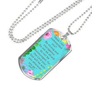 Be Strong And Courageous Dog Tag Pendant Ball Chain Necklace