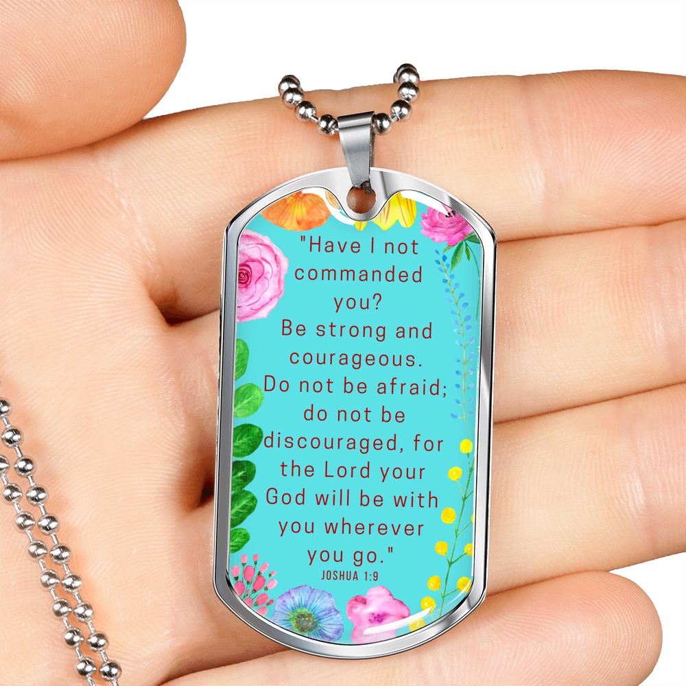 Be Strong And Courageous Dog Tag Pendant Ball Chain Necklace