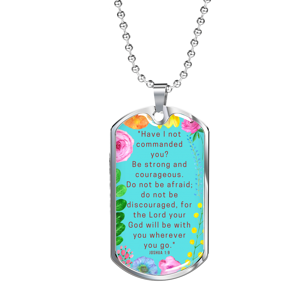 Be Strong And Courageous Dog Tag Pendant Ball Chain Necklace