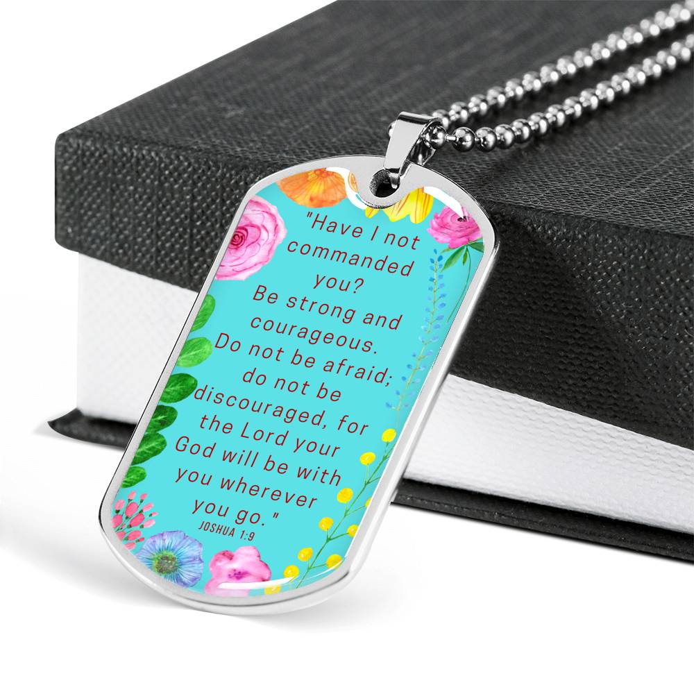 Be Strong And Courageous Dog Tag Pendant Ball Chain Necklace