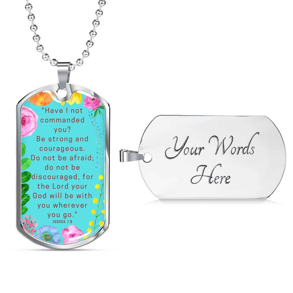 Be Strong And Courageous Dog Tag Pendant Ball Chain Necklace