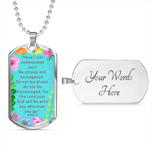 Be Strong And Courageous Dog Tag Pendant Ball Chain Necklace