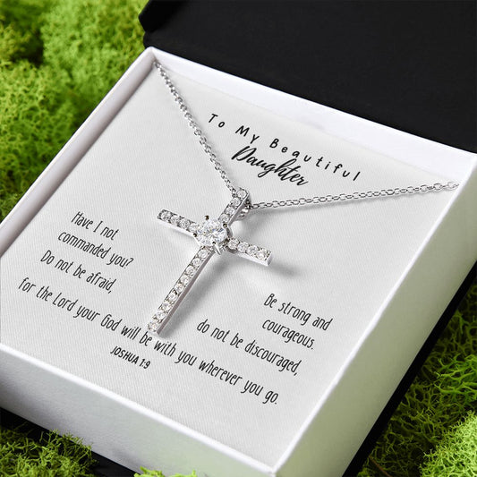 Cubic Zirconia Cross Necklace | Have I Not Commanded You