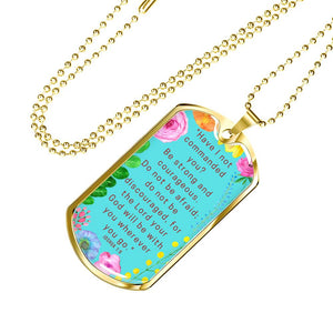 Be Strong And Courageous Dog Tag Pendant Ball Chain Necklace