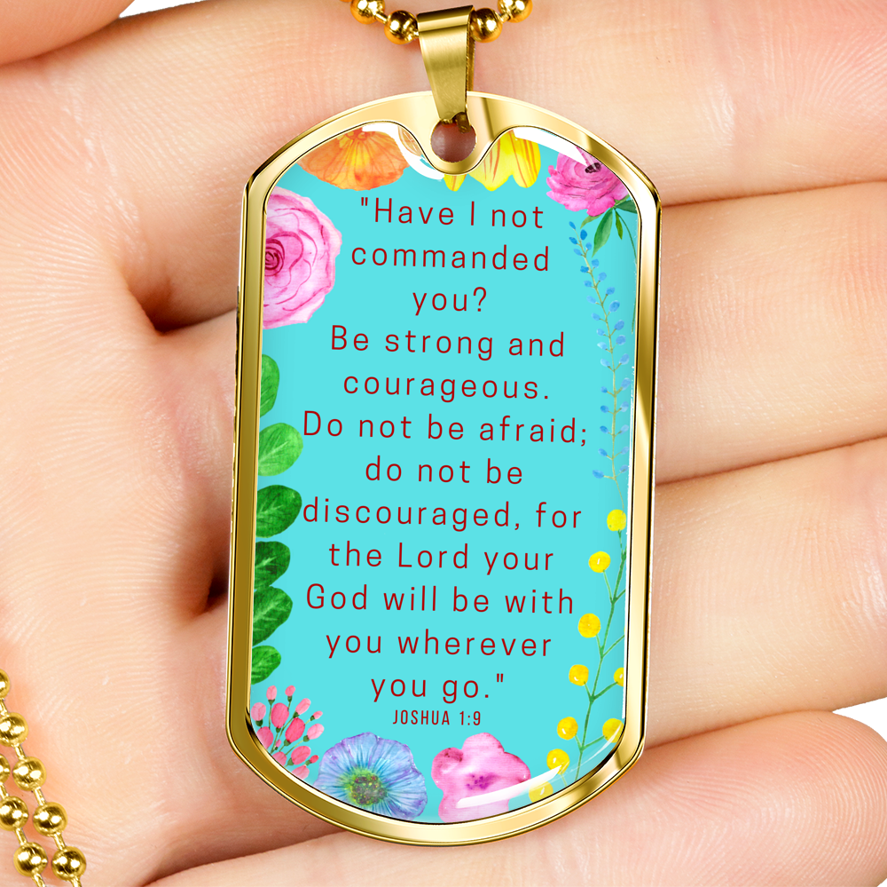 Be Strong And Courageous Dog Tag Pendant Ball Chain Necklace