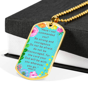 Be Strong And Courageous Dog Tag Pendant Ball Chain Necklace