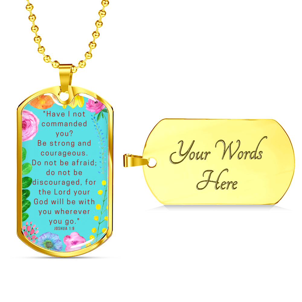 Be Strong And Courageous Dog Tag Pendant Ball Chain Necklace