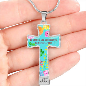 Be Strong And Courageous Cross Pendant Luxury Necklace
