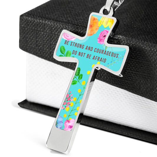 Be Strong And Courageous Cross Pendant Luxury Necklace